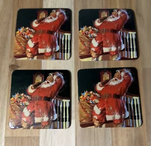 COCA COLA COKE SANTA CLAUSE CHRISTMAS COASTER SET OF 4 VINTAGE 1999 - Picture 1 of 2