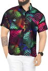 HAPPY BAY Men's Hawaiian Short Sleeve Button Down Shirts XL Neon Leaves, Black