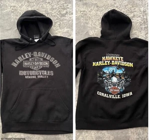 Harley Davidson Hoodie Sweatshirt Big Logo Graphic Coralville Iowa Men’s Size S - Picture 1 of 10