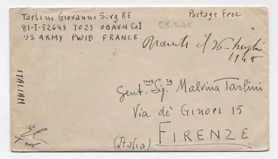 1945 prisoner of war cover France to Italy letter in Italian [6521.78] - Image 1 of 3