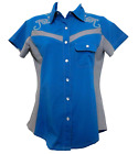 Club Ride Pearl Snap Western Shirt Womens S Collared Teal Cycling Equestrian