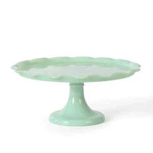 Martha Stewart Highbrook 11" Handmade Jadeite Glass Cake Stand w/ Ruffle Trim - Picture 1 of 5