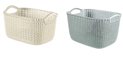 Storage Curver Knit Large Rectangular Storage Basket white & Misty Blue 19 Litre - Image 1 of 3