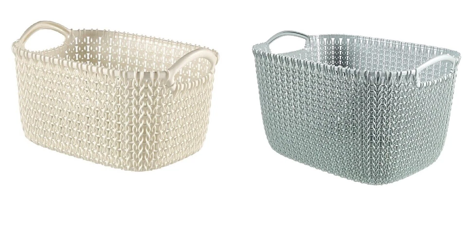 Curver Storage Knit Rectangular Storage Basket white & Misty Blue 8 Litre - Image 1 of 4