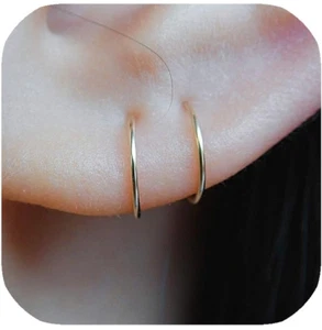 14K Gold Filled Small Hoop Earrings for Cartilage Nose, Tiny Thin 7Mm Piercing H - Picture 1 of 9