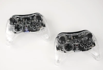 Pair of Nintendo Wii U PDP Afterglow Pro Controllers Clear & Black Wireless BLUE - Image 1 of 4