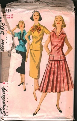 1417 Vintage Simplicity SEWING Pattern Misses 1950s Two Piece Dress Skirts 12 - Image 1 of 2