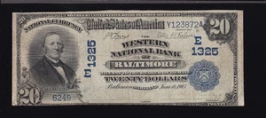 US 1902 $20 Date Back Western NB Baltimore Maryland Chtr#1325 FR 642 VF (249) - Picture 1 of 2
