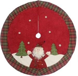 48" Christmas Tree Skirt Double-Layer Design Santa Pattern Burlap Christmas Tree - Picture 1 of 12