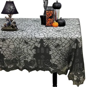 Halloween Lace Tablecloth Spider Web Skull Rectangular Party Decoration Haunted - Picture 1 of 25