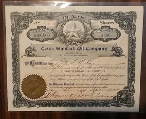 TEXAS 1919 Texas Standard Oil Company Certificato azionario $ 300.000 - Foto 1 di 6