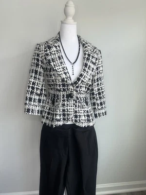 Blanco|Negro Mujer Blazer Chaqueta Talla Pequeña Blanco Y Negro Blazer Chaqueta Foto 1 de 4
