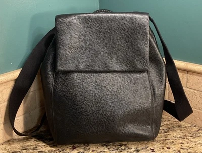 NORDSTROM CUERO GRANULADO NEGRO Llevar Todo MOCHILA Cartera Bolso para Libros Foto 1 de 4