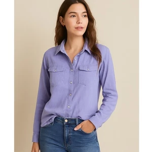 Sundance 100% Linen Snap Button Shirt Purple Blue Womens XL Western Roll-Tab Top - Picture 1 of 10