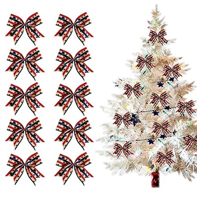 Hying 10 Pieces 4th of July Bows for Wreath, Patriotic Wreath Bows Red Blue  - Image 1 of 4