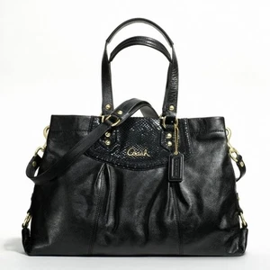 Coach Ashley Detachable Strap Shoulder Bag Black Leather Snakeskin Trim F19243 - Picture 1 of 19