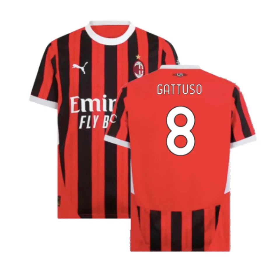 Men's Football Shirt Red 2024-2025 AC Milan Home Gattuso 8 Soccer Tee Sports Top - Image 1 of 1