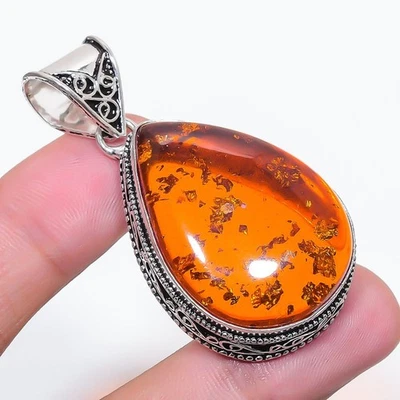 Ciondolo pietra preziosa a forma di pera ambra gialla fatto a mano bellissimi... - Immagine 1 di 4