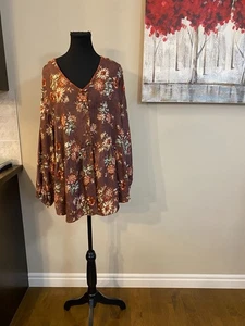 April Cornell Cottage core Rust Floral Tunic 3/4 Sleeve Gathered Waist Boho XXL - Bild 1 von 18