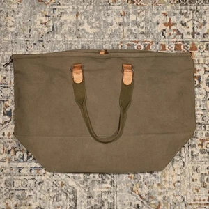 Vintage GAP Canvas Tote Bag Khaki Leather Trim Clasp Carry Travel 90s Cotton - Picture 1 of 11