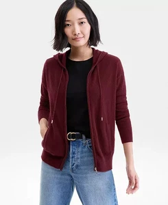 Charter Club 100% Kaschmir Crantini Full Zip Kapuzen Pullover Jacke Cardigan L - Bild 1 von 6