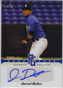 2013 LEAF PERFECT GAME BASEBALL AUTO: JARED DATOC #18/25 AUTOGRAPH BLUE RC