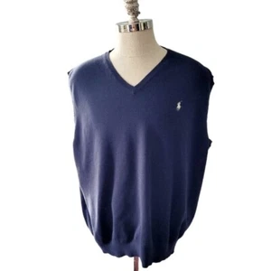 Polo Ralph Lauren Navy V Neck Pima Cotton Sweater Vest Size 3XB - Picture 1 of 3