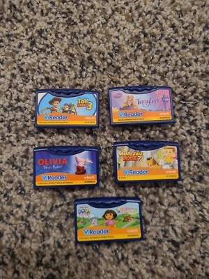 LOT OF 5 VTech V.Reader Learning System Game Cartridges Dora Toy Story Tangled - Image 1 of 4