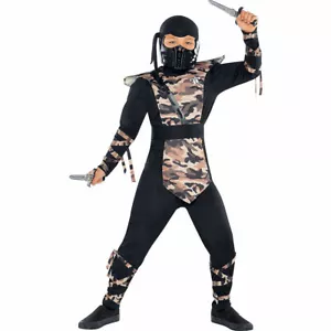 COMBAT NINJA JUNGEN KOSTÜM SCHWARZ CAMO OPS HALLOWEEN KINDER KIND MEDIUM 8-10 - Bild 1 von 1