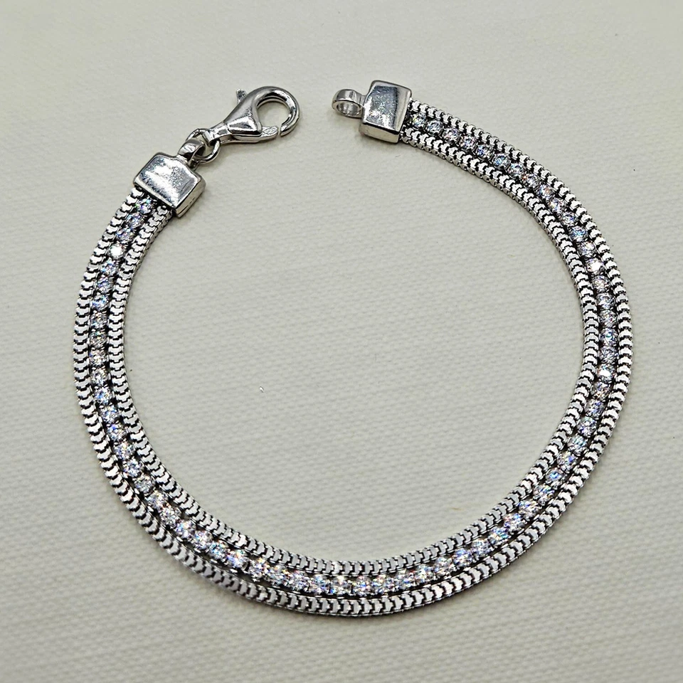Ladies Sterling Silver Rhodium Plated CZ Snake Chain Tennis Bracelet 19cm / 7.5" - Image 1 of 4