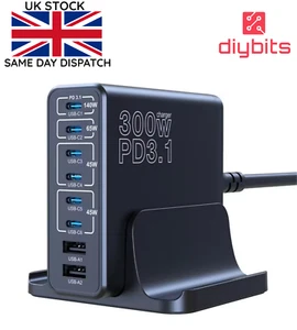 300W GaN Charger USB-C 8 port 140W PD Fast Charge for MacBook iPhone Galaxy UK - Picture 1 of 6