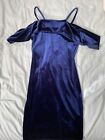 Blue Suede Strappy Bardot Frill Dress Size 8 Boohoo