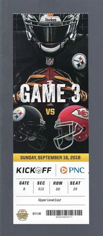 PAT MAHOMES 6 TDs - 2018 NFL KANSAS CITY CHIEFS @ STEELERS FULL FOOTBALL TICKET Cover
