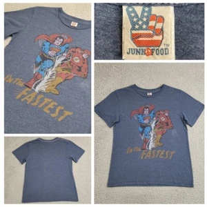 Vintage Junk Food Tee T Shirt Boys Large Gray Superman Flash Single Stitch USA - Picture 1 of 17