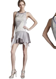 Rebecca Taylor Moonlight Silk Ruffle Hem Mini Dress Gray Halter Formal Sz 6 - Picture 1 of 16
