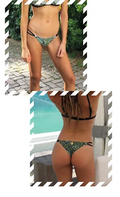 NUEVO CON ETIQUETAS RISE CITY TRAJE DE BAÑO "RAINE" VERDE NEGRO GEO DESCARADO ESCASO BIKINI PANTALONES S Foto 1 de 4