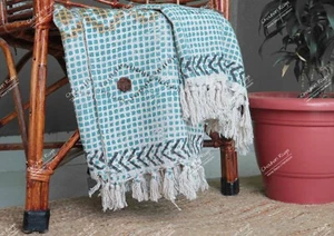 Bohemian Handmade Throw Hand Loomed Cloth Soft Cotton Blanket Vintage Textiles - Picture 1 of 6