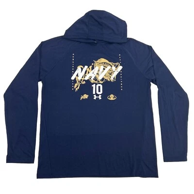 USNA Midshipmen Shirt Men's L Blue Under Armour Pullover Hooded #10 US Navy - Image 1 of 4