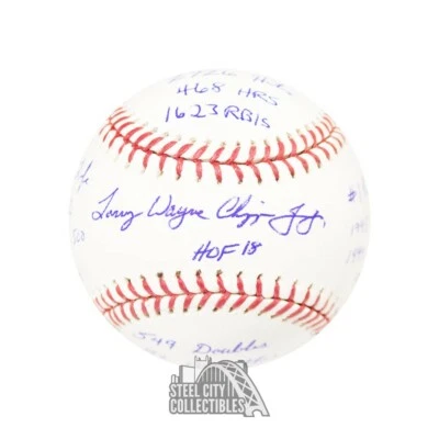Larry Wayne Chipper Jones Stats Autographed Official MLB Baseball BAS 16 Inscrip - Image 1 of 4