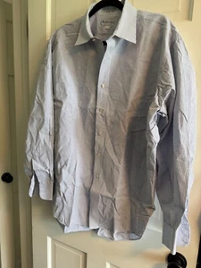 Burberry London Men Shirt 17.5 34 Blue Cotton Button  Long Sleeve blue check - Picture 1 of 4