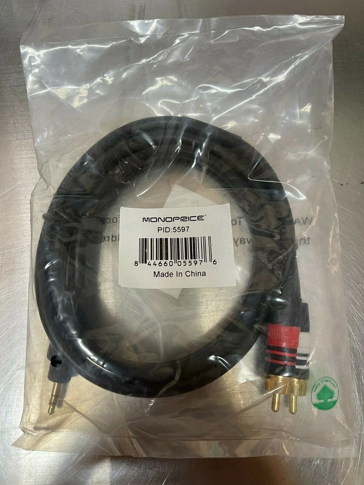 3 FT 3.5 mm Auxiliary Aux Plug to 2-RCA L R Jacks Audio Cable Gold Plated 22AWG - Image 1 of 1