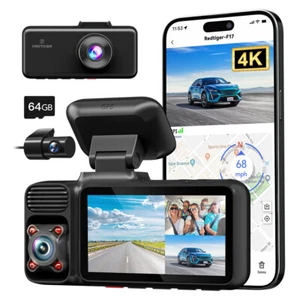 REDTIGER 4K F17N 3 Channel Dash Cam 5G WiFi Front Rear Inside Free 64GB SD Card - Picture 1 of 8