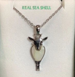 Goat Mother Of Pearl Shell Pendant On A Chain - Picture 1 of 4