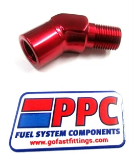 1/8" NPT 45 Deg Street El male pipe to female pipe fitting show Polished Red Alu - Imagen 1 de 3