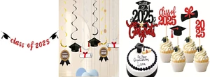 Class of 2025 Congratulation Banner,Cake Topper,Graduation Spiral and Cupcake Pi - Picture 1 of 17