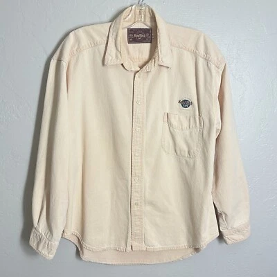 Vtg Hard Rock Cafe Shammy Shirt XL Cream Cotton Long Sleeve Button Front Cuffs - Image 1 of 4