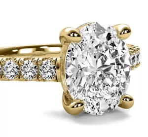SOLIATIRE DIAMOND ON SHANK 2.58 Ct G VVS2 Lab Grown Oval Diamond Ring 14k Gold - Picture 1 of 6
