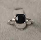 Black Onyx Engagement Ring Emerald Cut 925 sterling silver Engagement Ring 7US