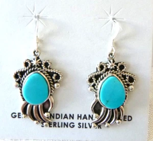 NWT Navajo Genevieve Francisco 925 Sterling Silver Bear Paw Earrings Turquoise - Picture 1 of 3