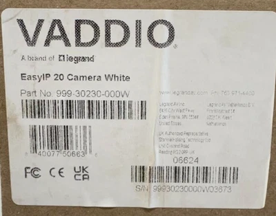 Cámara de conferencia Vaddio 999-30230-000W EasyIP 20 PTZ blanca nueva caja abierta Foto 1 de 4